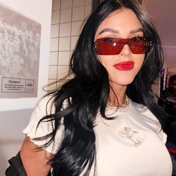 Red Rimless Y2k Rectangle Vintage Fashion Flame Metal Sunglasses For Women Men - Picture 5 of 6